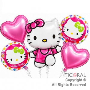 SET DE GLOBOS METALIZADO KITTY 5 UNIDADES